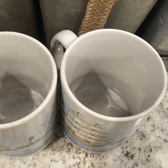 2 Stoneware Potpourri TALL SHIPS Cups Mugs - USED - Picture 5 of 6